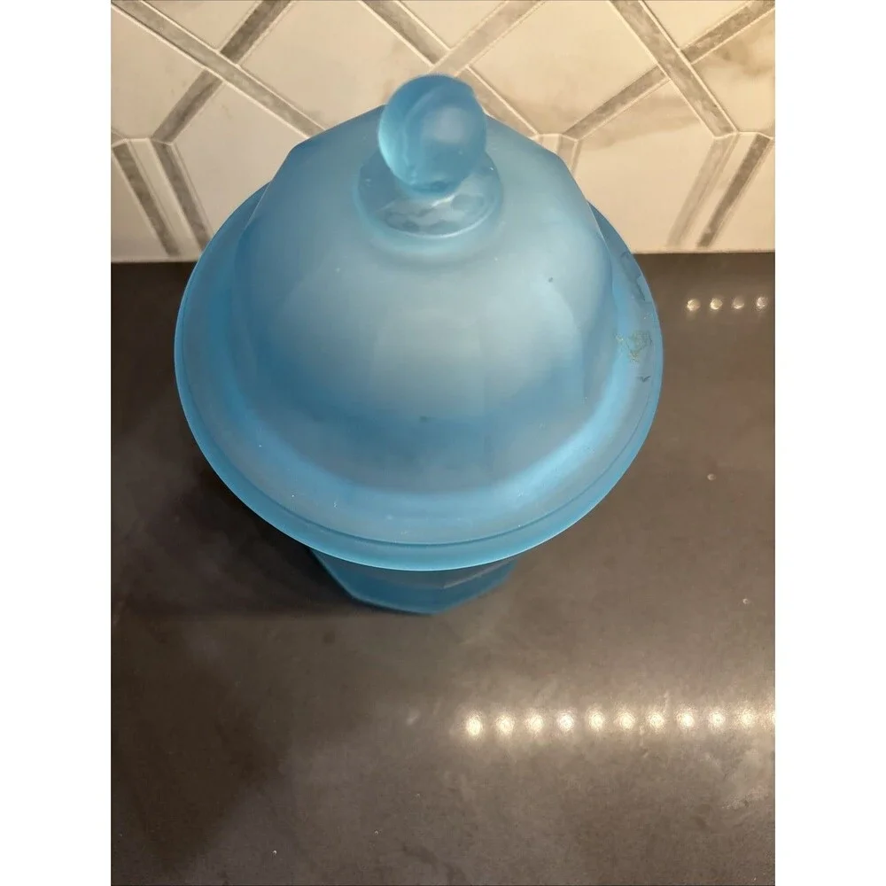VTG Indiana Glass Tiara Exclusives Ice Blue Satin/Frosted Canister/Apothecary